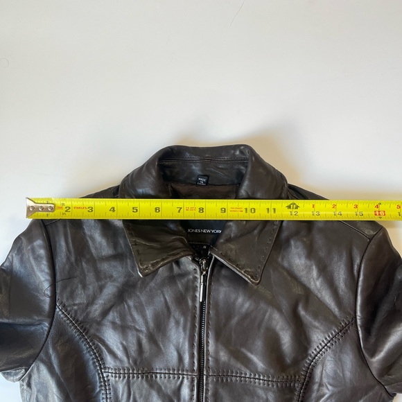 Jones New York Brown Genuine Leather Jacket Fitted Zip Front Size S - Picture 11 of 16